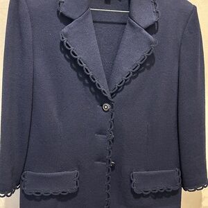 St John navy wool jacket; size 10; self loop trim